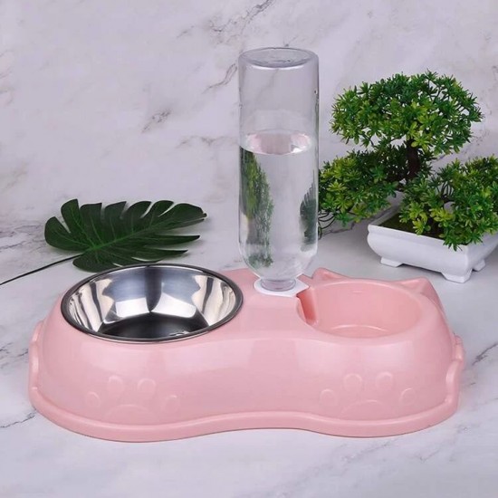 وعاء طعام مزدوج مع زجاجة شرب  وعاء طعام مزدوج مع زجاجة شرب