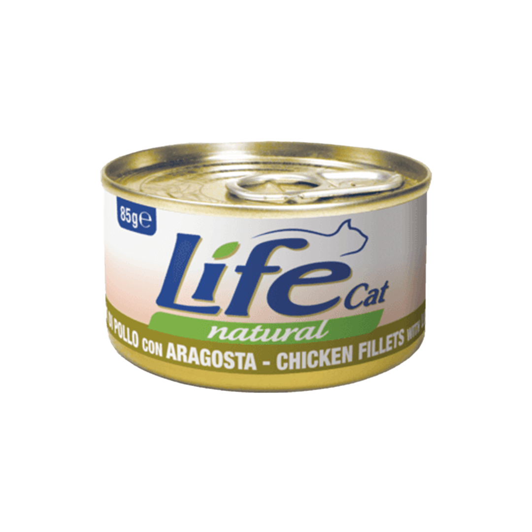 Lifecat Can Chicken fillet with Lobster 85g لايف كات طعام رطب بصدور الدجاج مع الاستاكوزا - الصورة 1