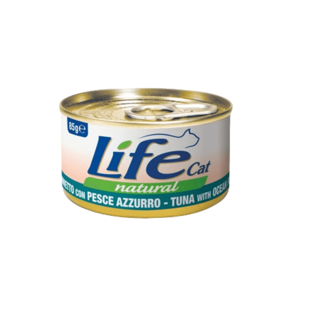 Lifecat Canned Wet Food with Tuna & Ocean fish 85g طعام لايف كات الرطب بالتونة وأسماك المحيط 85 جم - الصورة 1